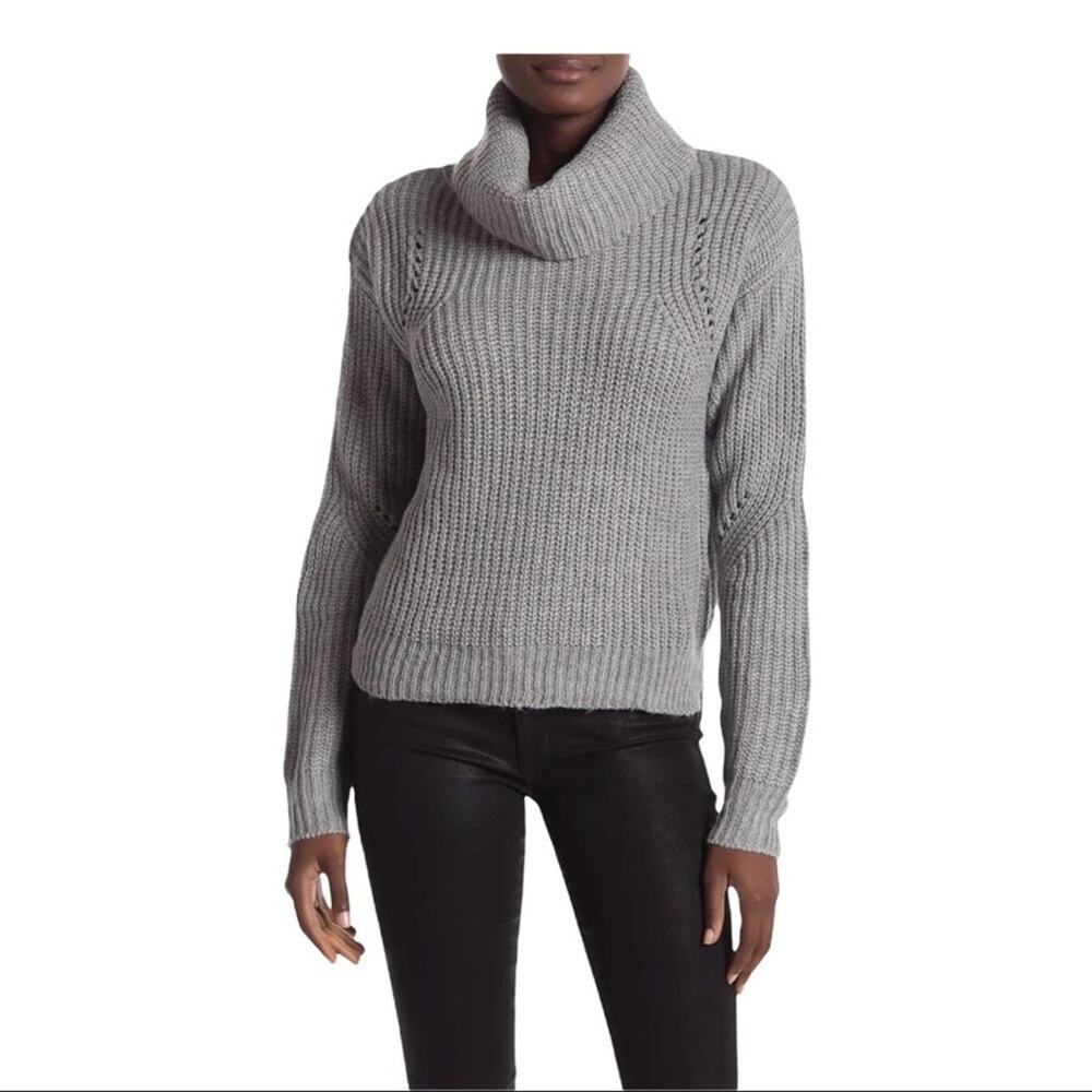 Ten Sixty Sherman Cowl Long Sleeve Chunky Knit Open Detail Grey Pullover Medium